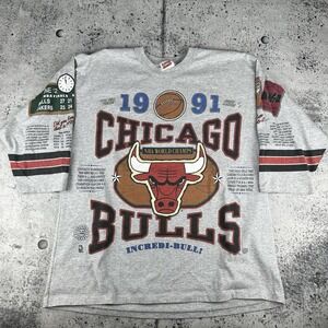 Vintage 1991 Chicago Bulls NBA Champs Long Gone 3/4 Sleeve T-Shirt Men's XL